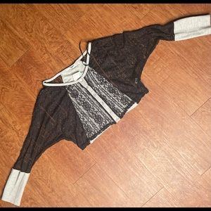 NWT: Women’s Black/Gray Button Down Crop Top